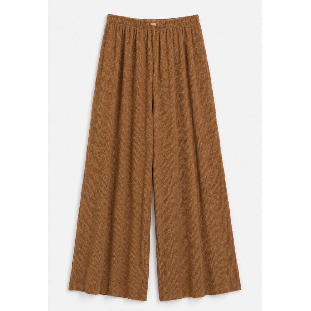 Lunya Organic Cotton Seersucker Drapey Wide Leg Pant Medium Brown Loungewear